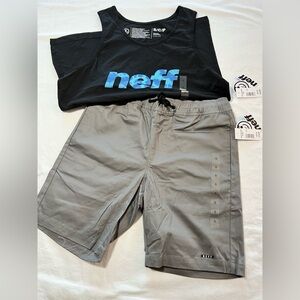 NEFF twill shorts & black tank top men’s size Small bundle